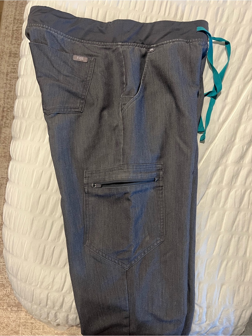 Figs Women's Charcoal Gray Track Joggers with Teal Drawstring